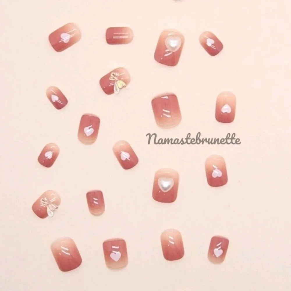2/$16 3D Heart Bows Pearls Press On Nails